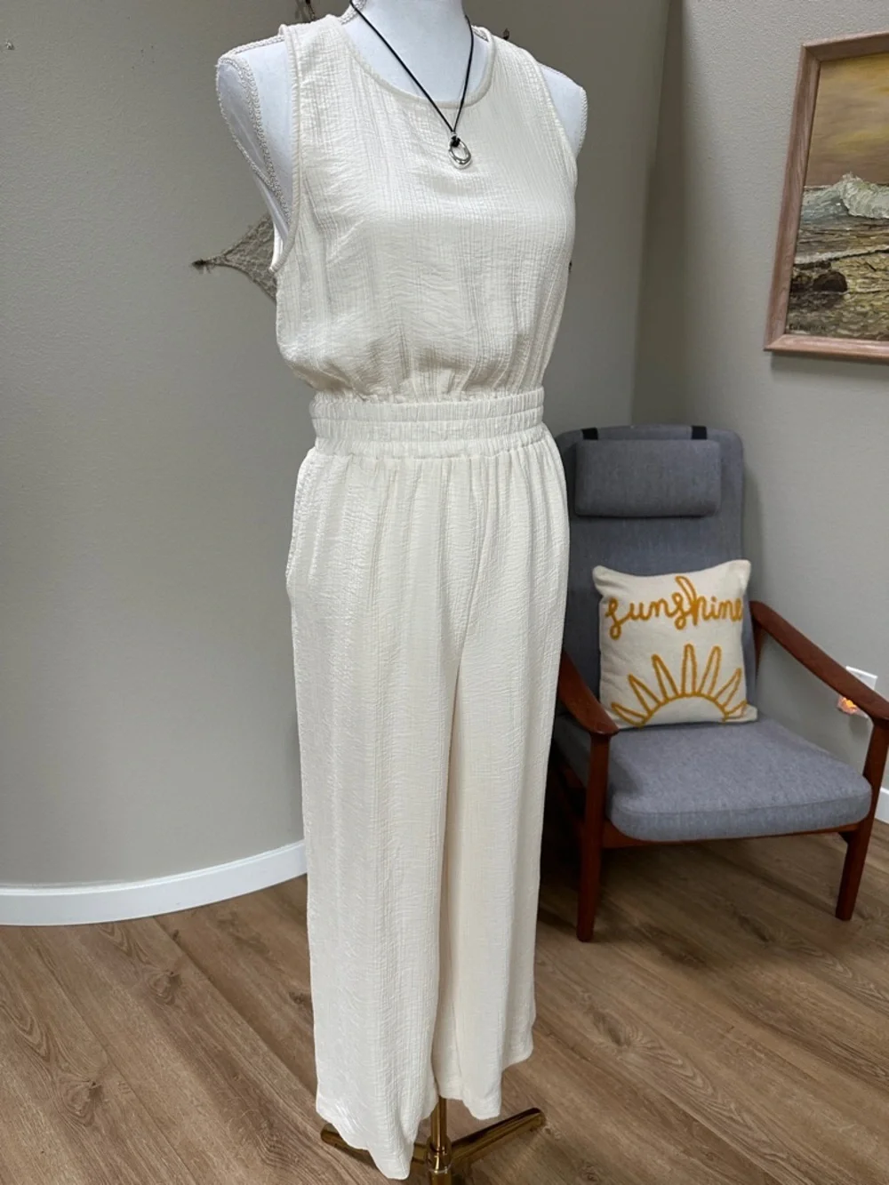 a new day Cream Sleeveless guaze Wide-Leg Jumpsuit - Picture 2 of 12